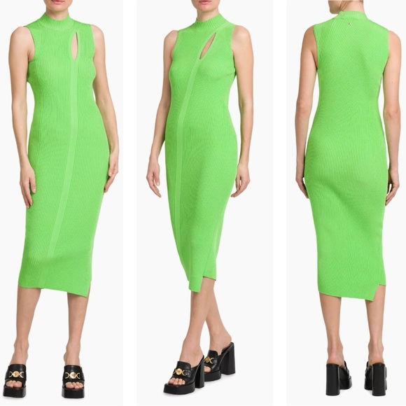 VERSACE💕Sleeveless Slash Midi-Dress in Spring Green - Picture 5 of 14